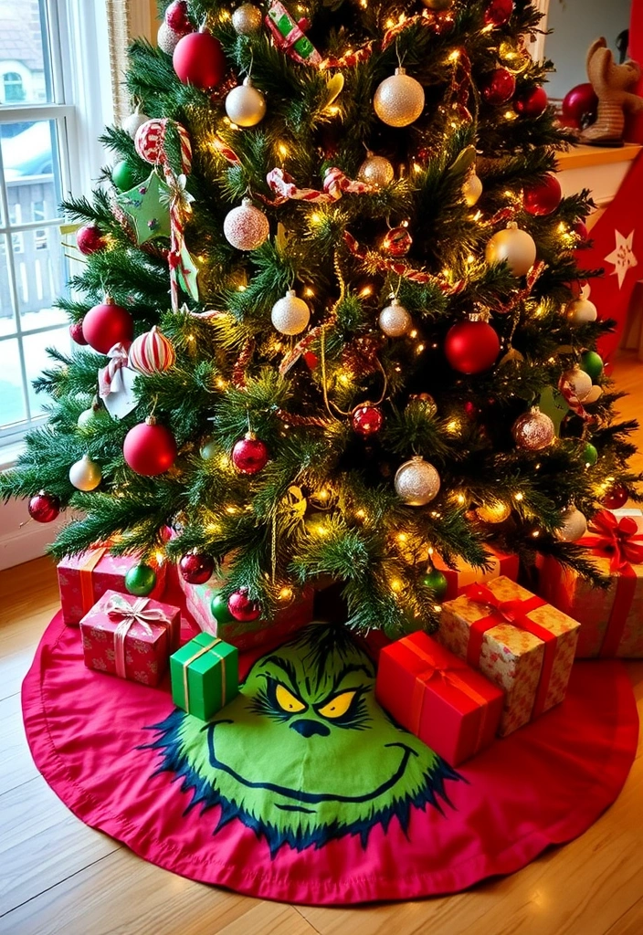 23 DIY Grinch Decorations That'll Make Your Holiday Season Merry and Bright! - 5. Grinch Christmas Tree Skirt