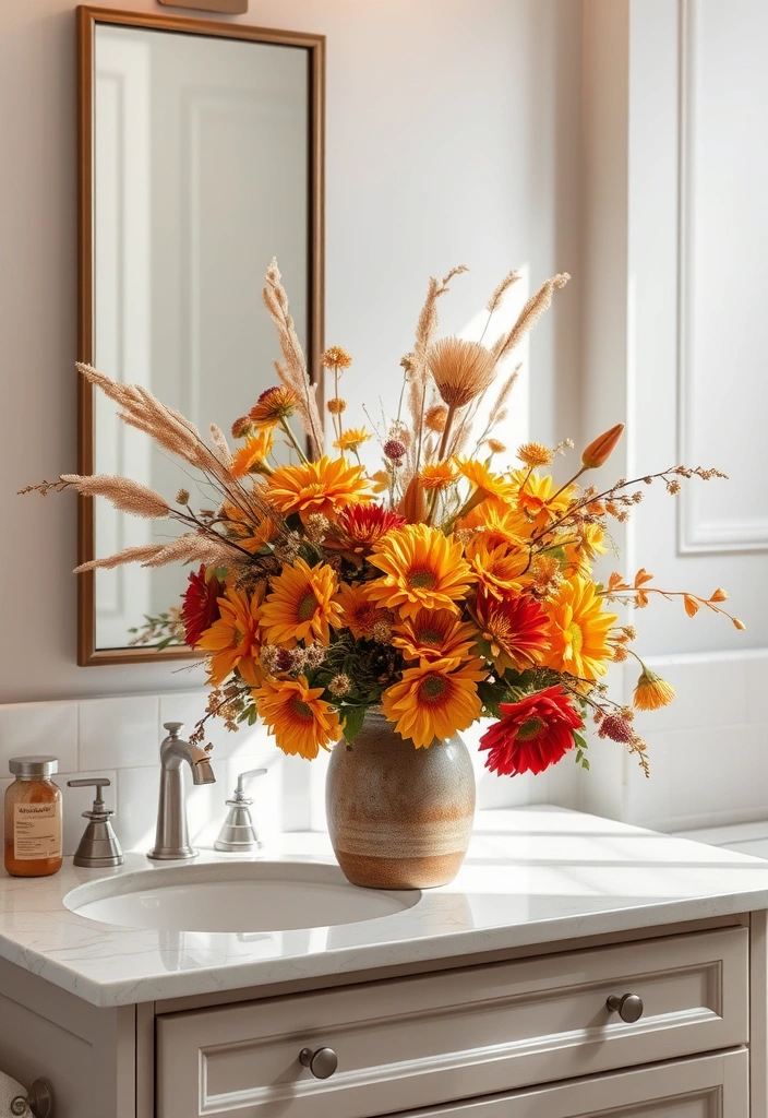 27 Fall Bathroom Decorating Ideas That Will Transform Your Space Into a Cozy Retreat! - 11. Fall Floral Arrangements