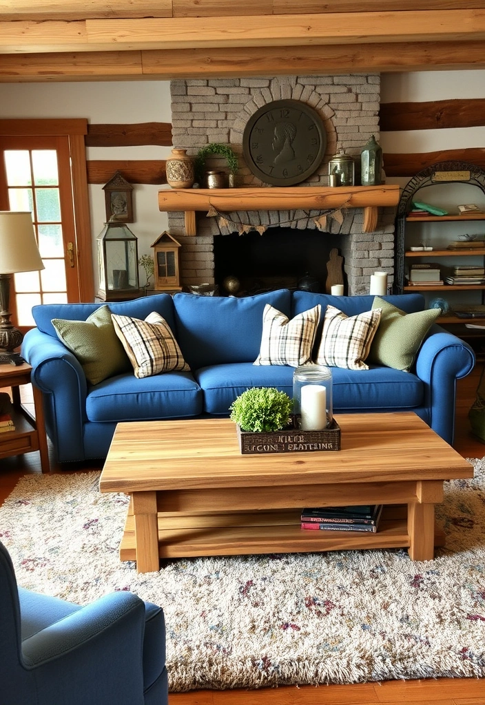 27 Stunning Blue Couch Living Room Ideas You’ll Want to Copy ASAP! - 6. Rustic Charm