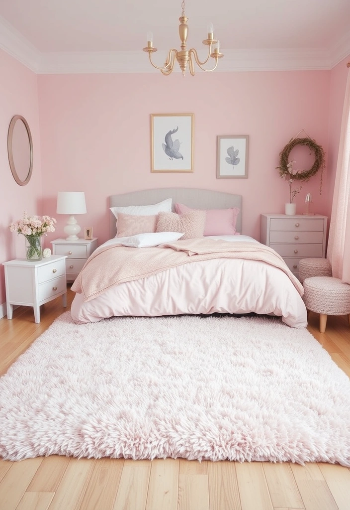 21 Blush Pink Bedroom Ideas That Will Make You Swoon! - 20. Blush Pink Accent Rugs