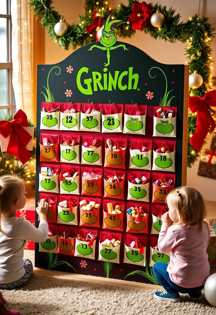 23 DIY Grinch Decorations That'll Make Your Holiday Season Merry and Bright! - 6. Grinch-Themed Advent Calendar