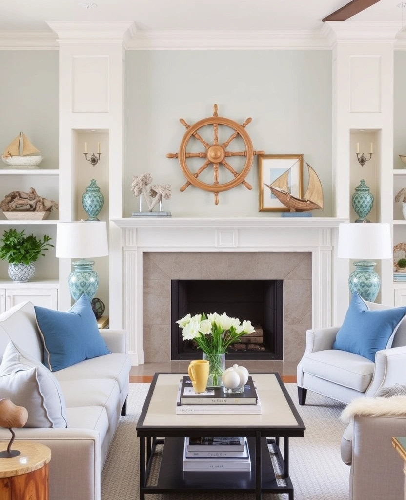 23 Blue and Green Living Room Ideas That'll Transform Your Space into a Coastal Paradise! - 24. Nautical-Inspired Accessories