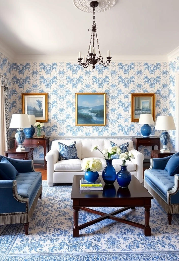 26 Stunning Colonial Living Room Inspirations That Will Transform Your Space! - 1. Classic Blue and White Palette