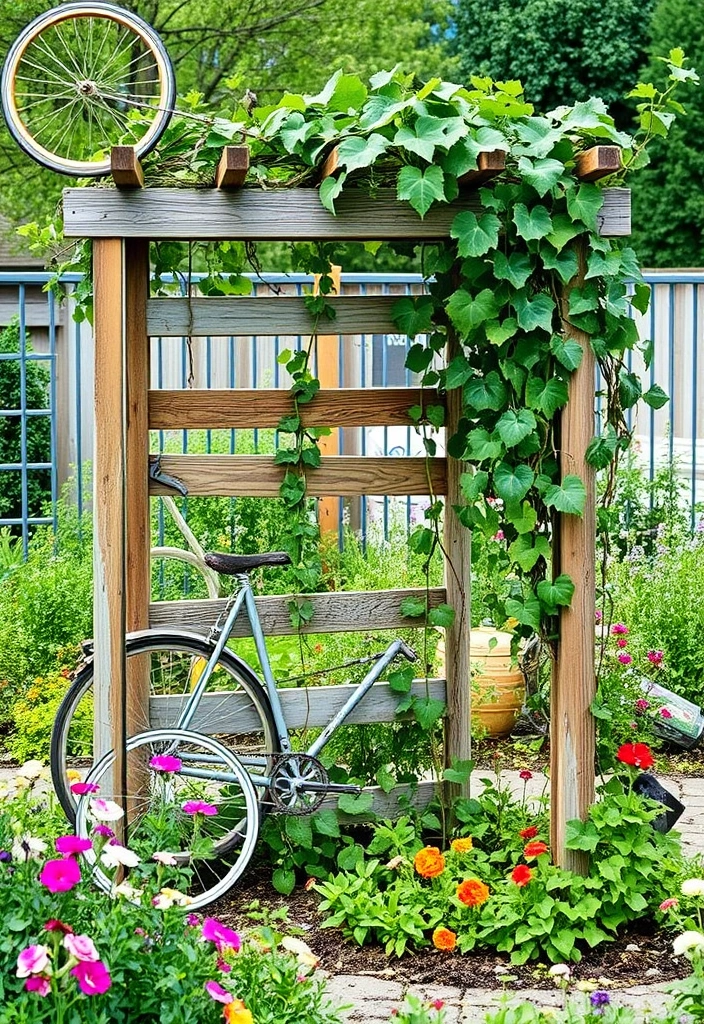 20 Grape Vine Trellis Ideas That Will Make Your Garden Stand Out! - 14. Recycled Material Trellis