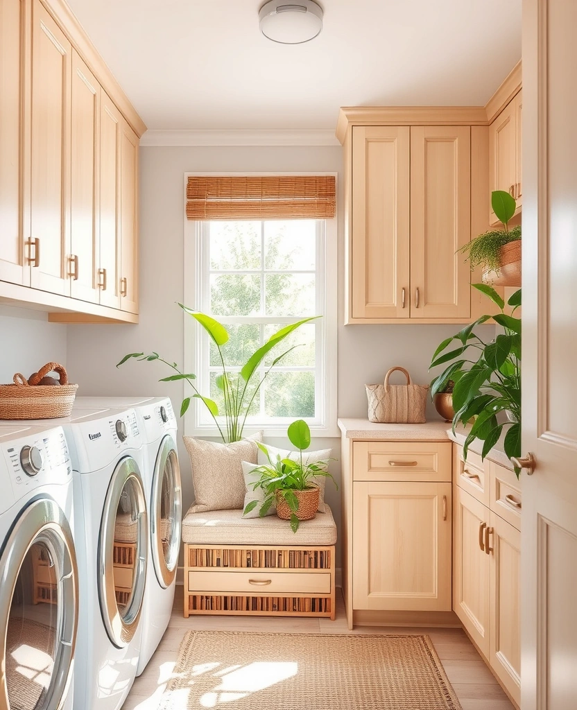 20 Laundry Room Cabinet Ideas That'll Make You Want to Do Laundry! - 19. Zen Retreat