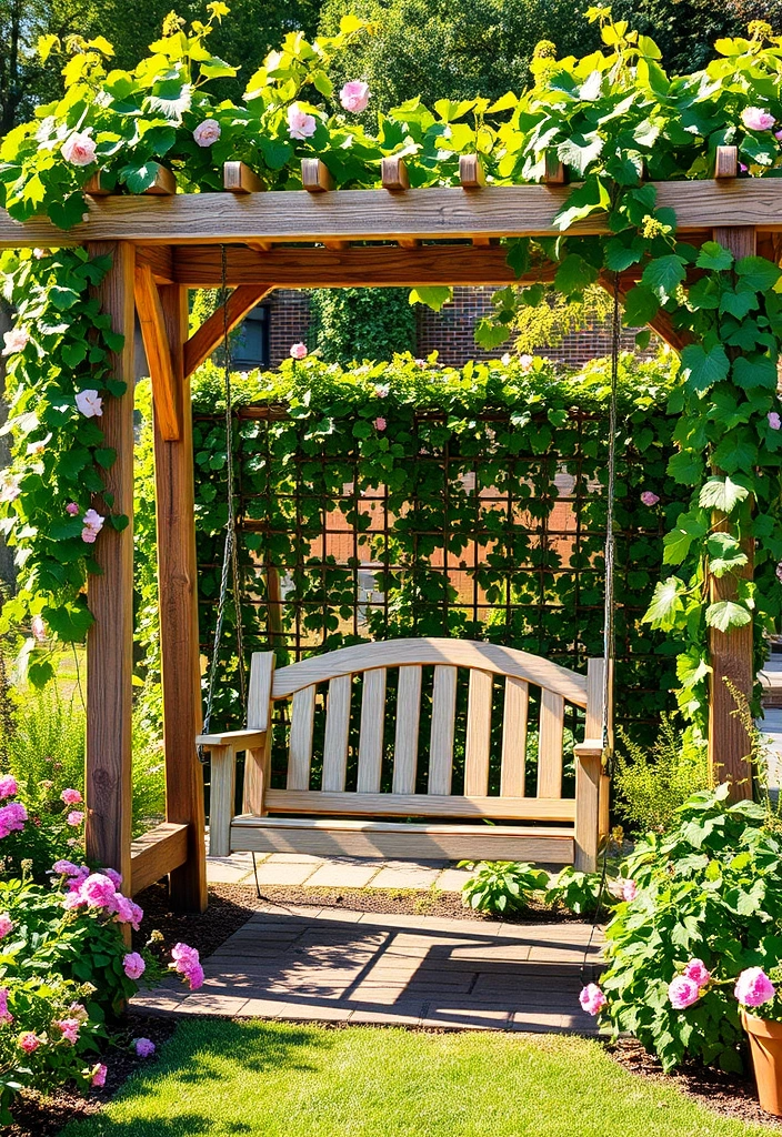 20 Grape Vine Trellis Ideas That Will Make Your Garden Stand Out! - 11. Garden Swing Trellis