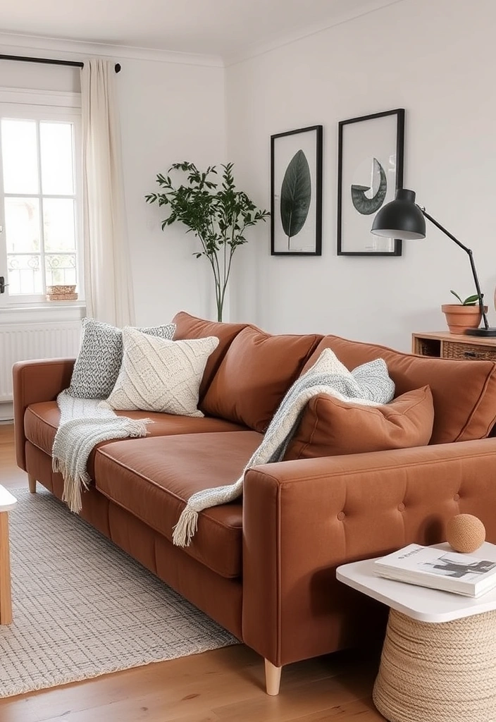 20 Brown Sofa Living Room Ideas That’ll Transform Your Space! - 10. Scandinavian Simplicity