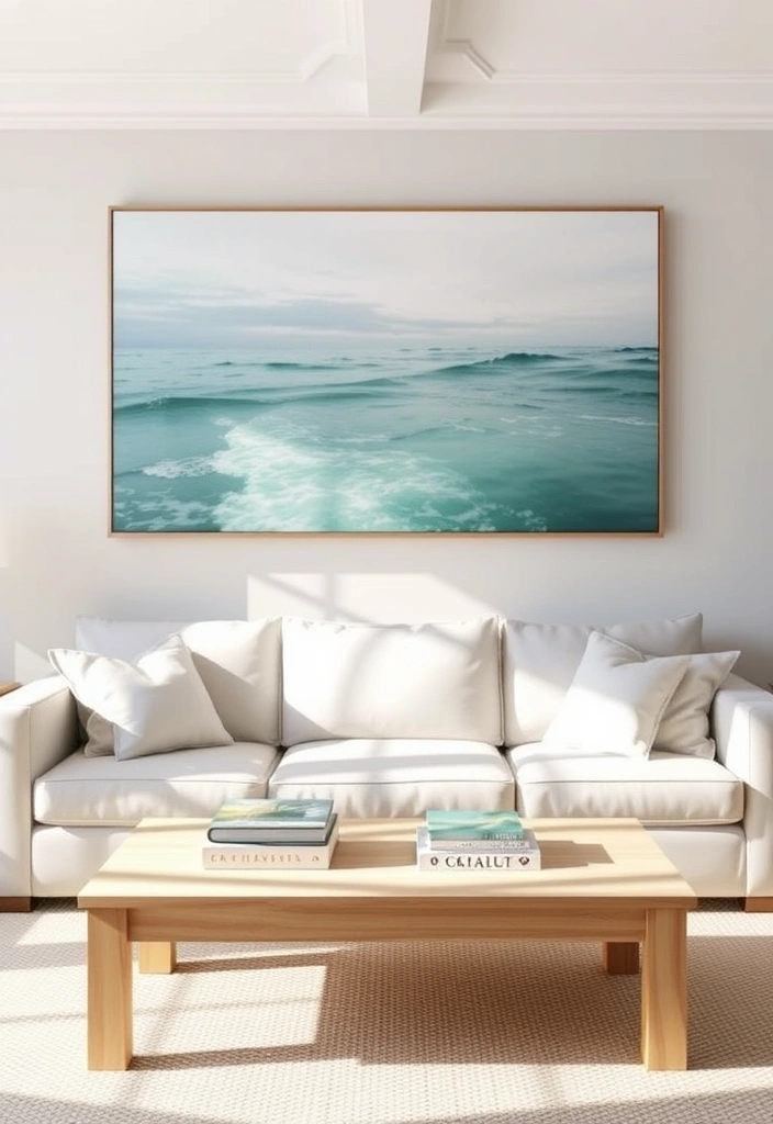 22 Coastal Neutral Living Room Ideas That Will Make You Feel Like You're on Vacation Every Day! - 9. Ocean-Inspired Artwork