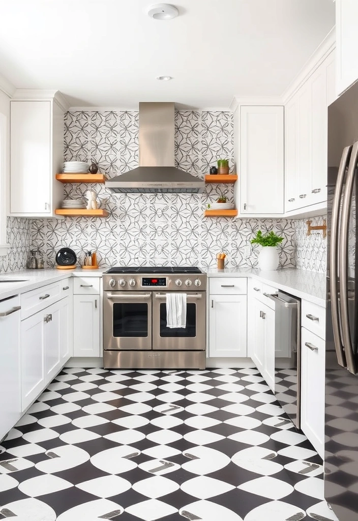 23 Black and White Kitchen Ideas That'll Make You Fall in Love with Cooking Again! - 3. Bold Geometric Patterns