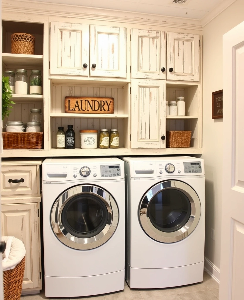 20 Laundry Room Cabinet Ideas That'll Make You Want to Do Laundry! - 23. Farmhouse Chic