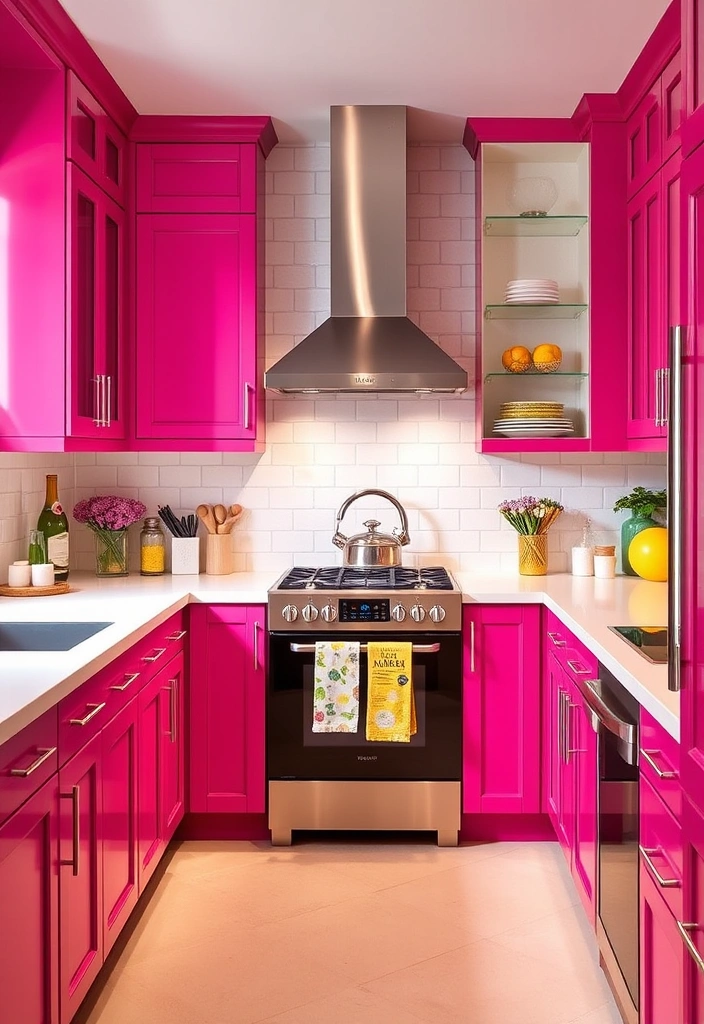 25 Painted Kitchen Cabinet Color Ideas That Will Transform Your Space! - 15. Vibrant Raspberry