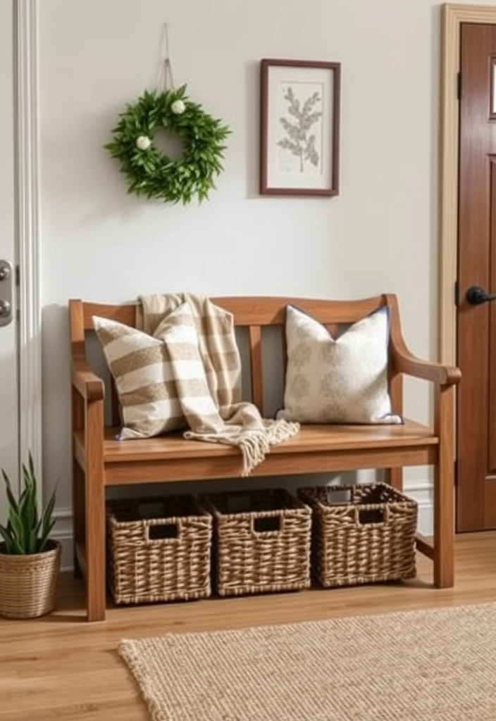 20 DIY Entryway Decor Ideas That Will Wow Your Guests! - 3. Stylish Bench for Seating and Storage