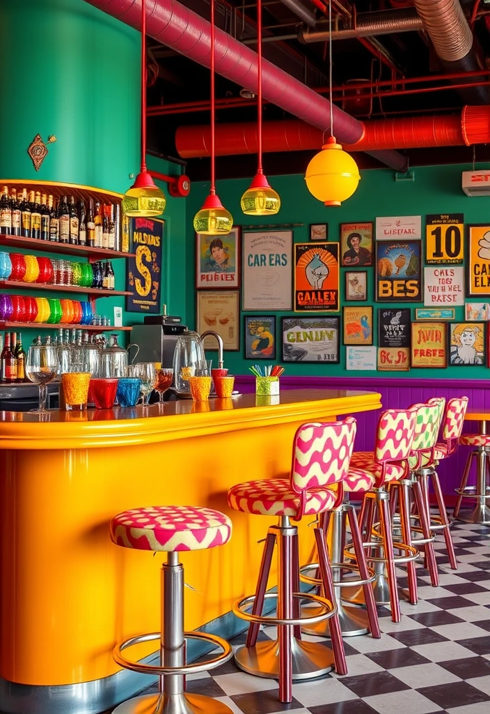 24 Basement Bar Ideas That'll Make You Want to Host Every Weekend! - 11. Colorful Retro Bar