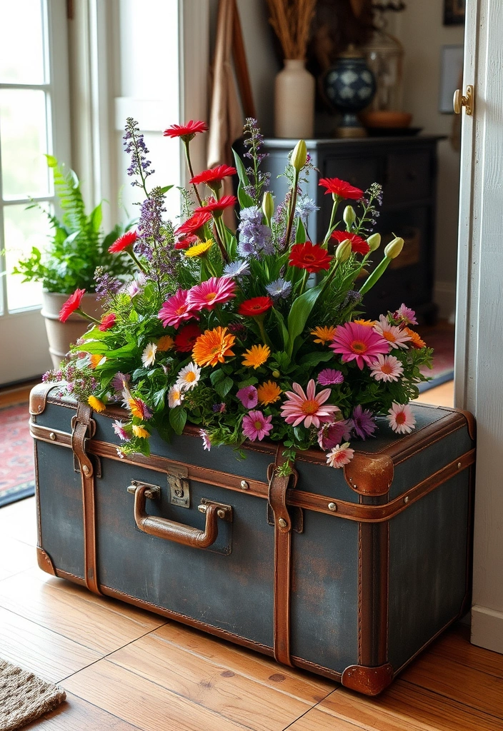 20 DIY Entryway Decor Ideas That Will Wow Your Guests! - 6. Vintage Suitcase Planter