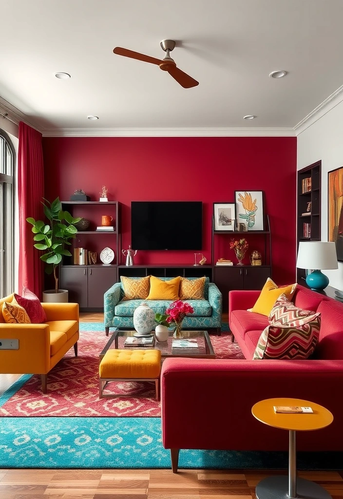 24 Burgundy Living Room Inspirations That Will Spark Your Creativity! - 12. Burgundy Color Blocking