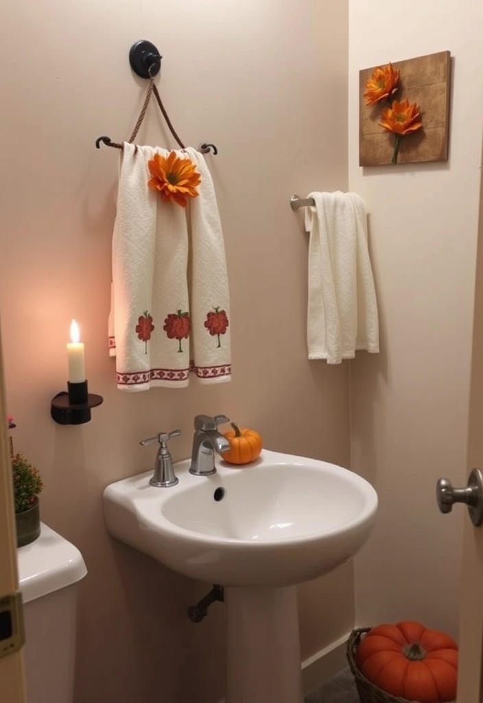 29 Fall Budget Decorating Ideas You Can’t Afford to Miss (Especially #16!) - 20. Fall-Themed Bathroom Decor