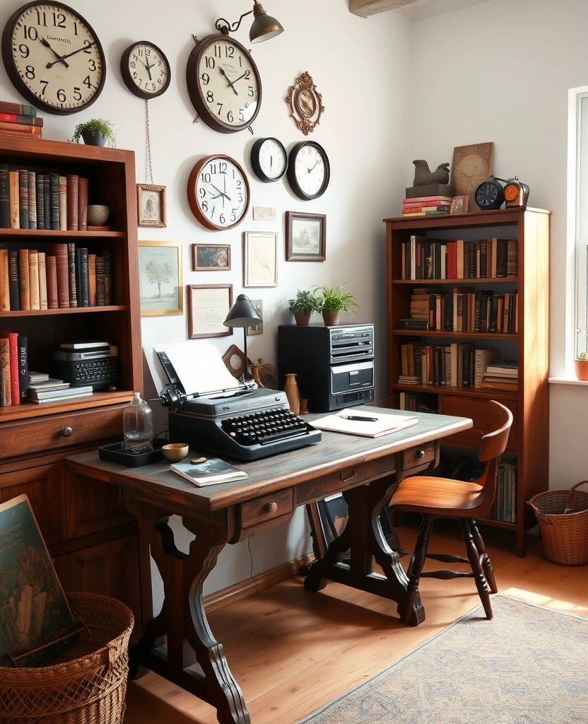 26 Stunning Moody Home Office Inspirations That Will Transform Your Workspace! - 26. Vintage-Inspired Decor