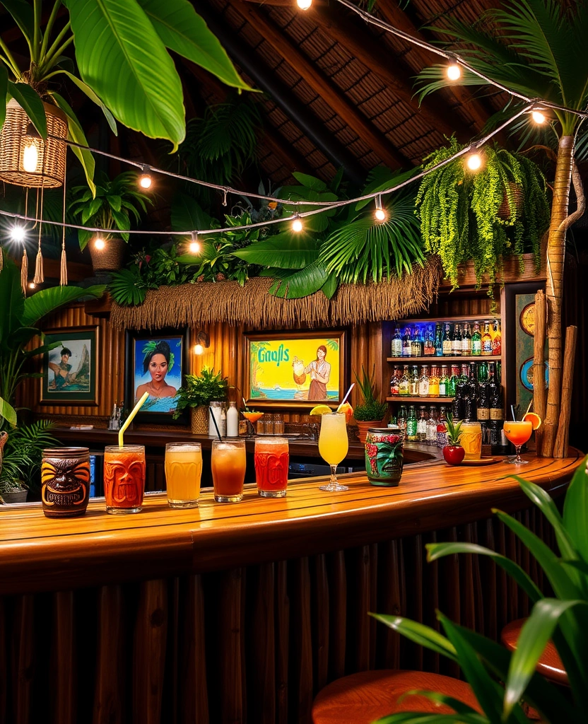 24 Basement Bar Ideas That'll Make You Want to Host Every Weekend! - 16. Tropical Tiki Bar