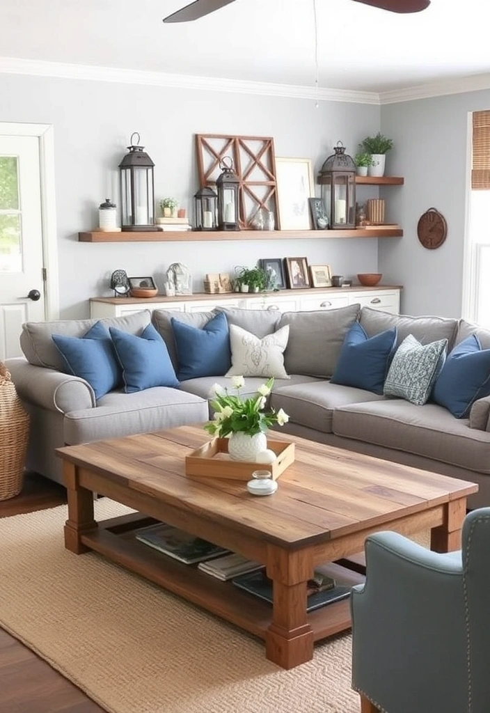 24 Blue and Gray Living Room Ideas That'll Transform Your Space (You Won't Believe #12!) - 6. Farmhouse Charm