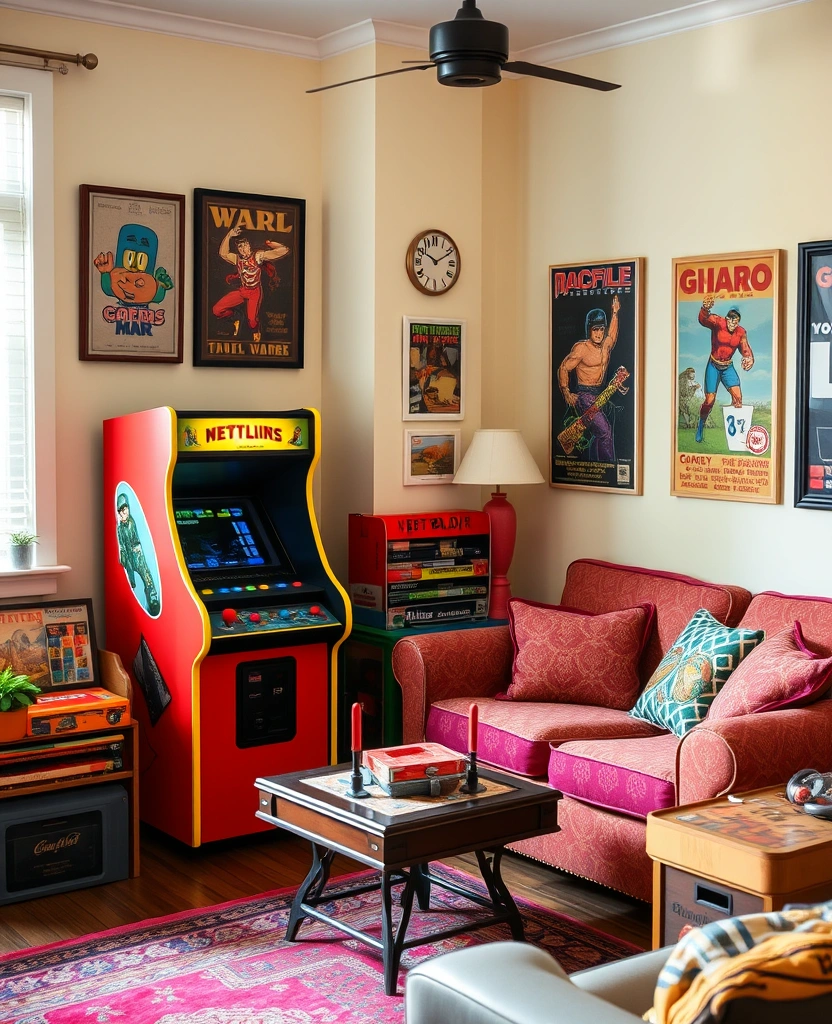 25 Modern 70s Living Room Ideas That'll Make You Want to Time Travel! - 25. Vintage Gaming Corner