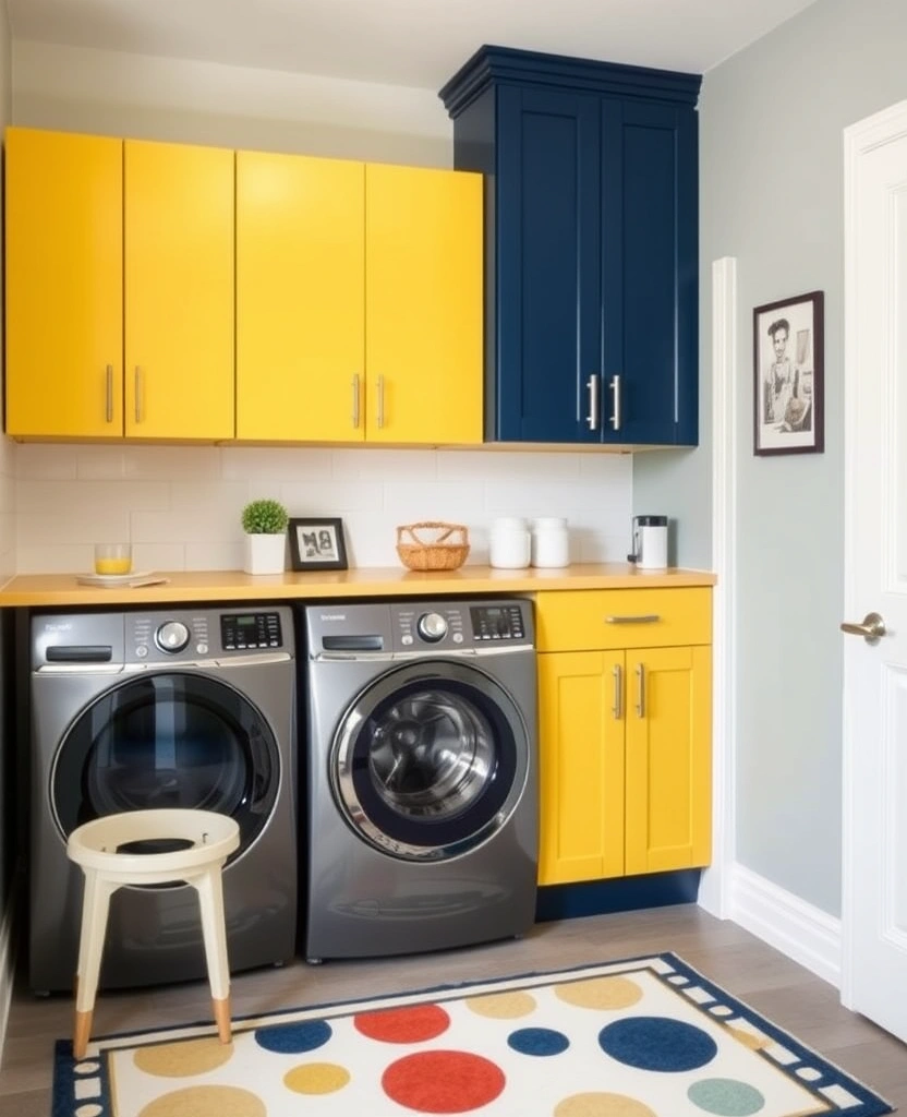 20 Laundry Room Cabinet Ideas That'll Make You Want to Do Laundry! - 22. Color Blocking