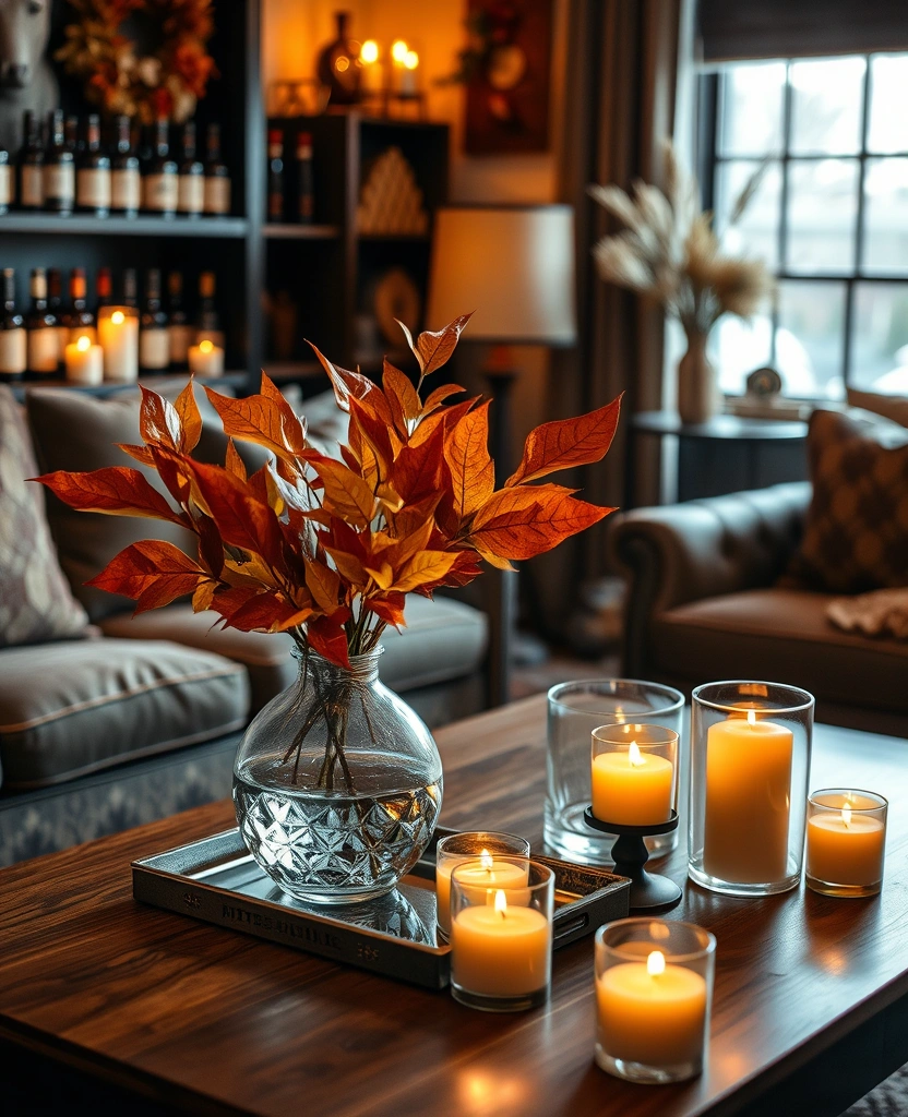 25 Cozy Whiskey Lounge Ideas That'll Turn Your Living Room into a Luxurious Retreat! - 23. Seasonal Decor Touches