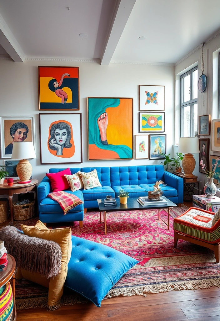 27 Stunning Blue Couch Living Room Ideas You’ll Want to Copy ASAP! - 14. Artistic Expression