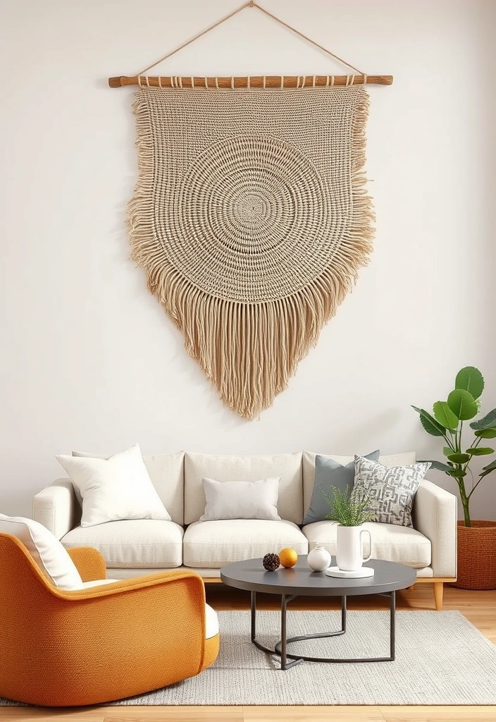 23 Earthy Modern Living Room Ideas That'll Make You Feel Right at Home! - 20. Textured Wall Hangings