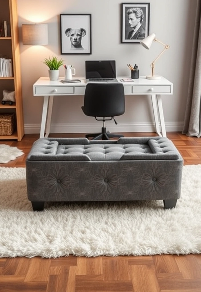 29 Home Office Guest Room Combo Refresh Ideas That’ll Transform Your Space! - 3. Multi-Functional Ottoman