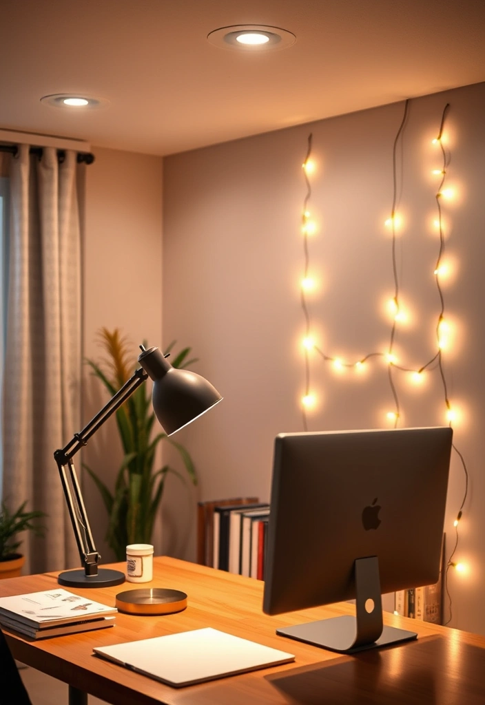 22 Home Office Ideas for Women That Will Transform Your Workday! - 13. Layered Lighting