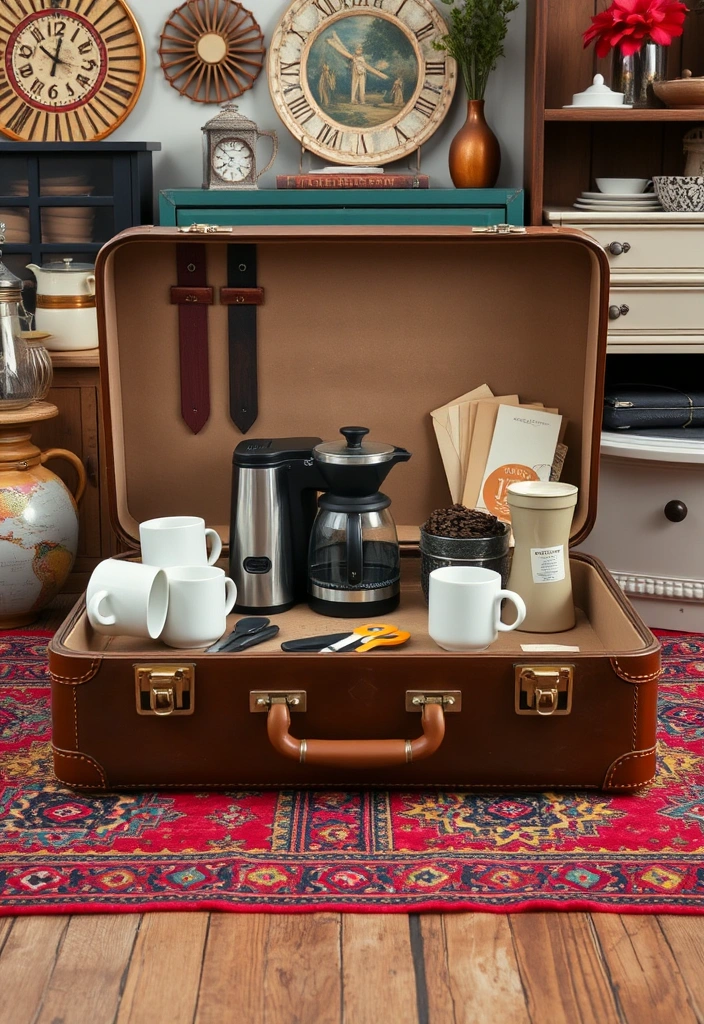 23 DIY Coffee Station Ideas That'll Transform Your Mornings! - 3. Vintage Suitcase Station