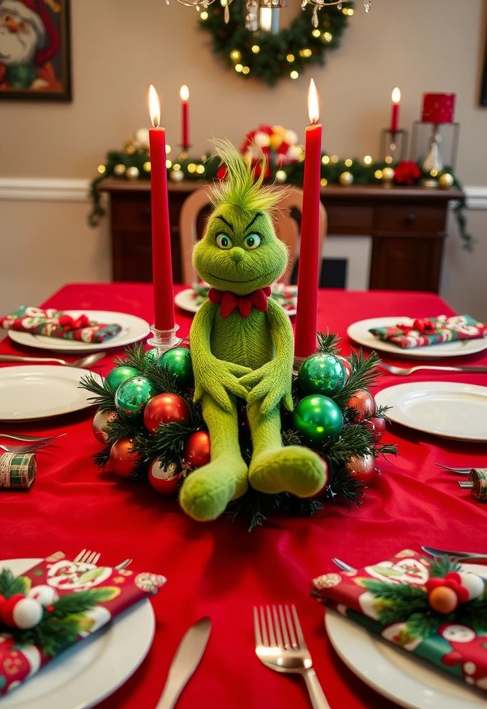 23 DIY Grinch Decorations That'll Make Your Holiday Season Merry and Bright! - 3. Grinch-Themed Table Centerpiece