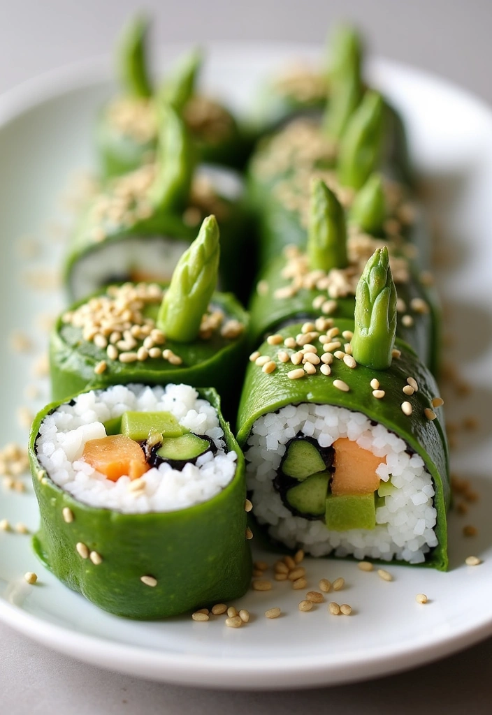 24 Easy Cooked Sushi Recipes You Can Make at Home (Even If You’re a Beginner!) - 10. Cooked Asparagus Sushi Rolls