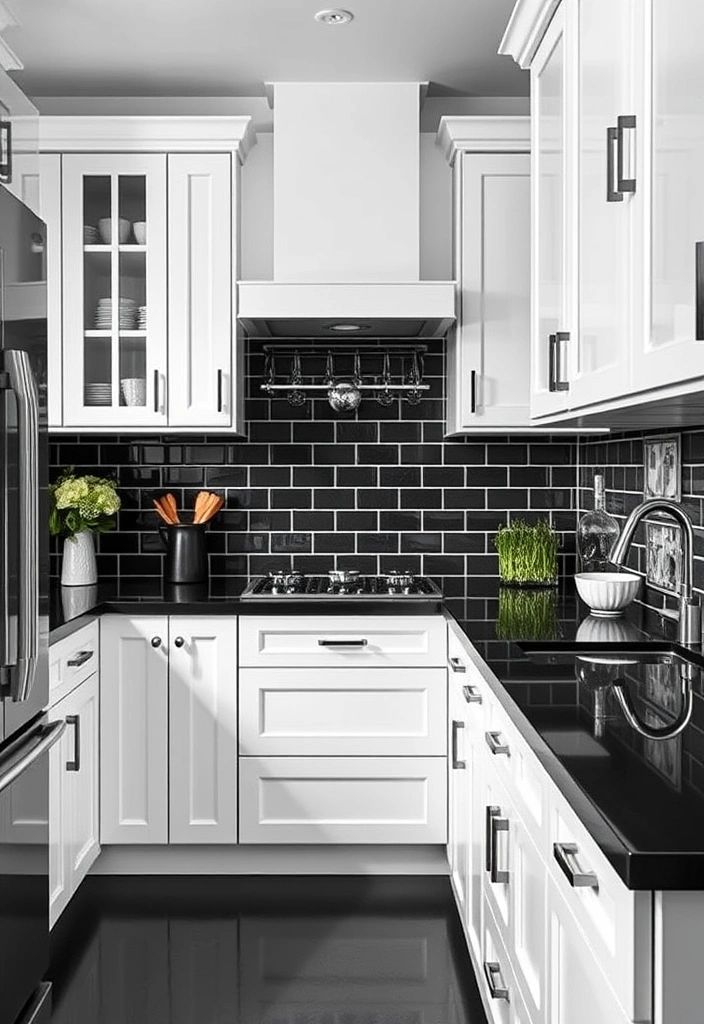 23 Black and White Kitchen Ideas That'll Make You Fall in Love with Cooking Again! - 11. High Contrast Elements