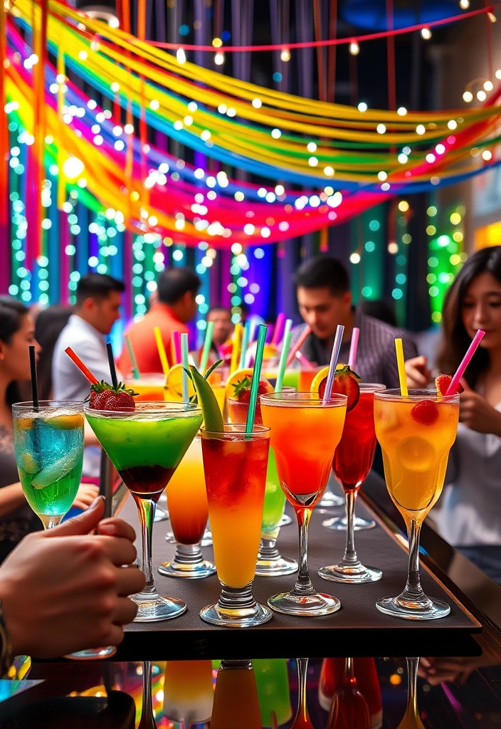 21 Color Party Ideas for Adults That'll Transform Your Next Bash! - 1. Rainbow Cocktail Bar