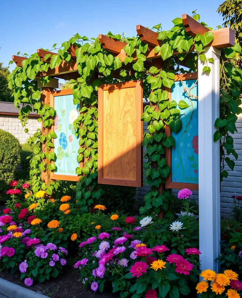 20 Grape Vine Trellis Ideas That Will Make Your Garden Stand Out! - 29. Trellis with Colorful Panels