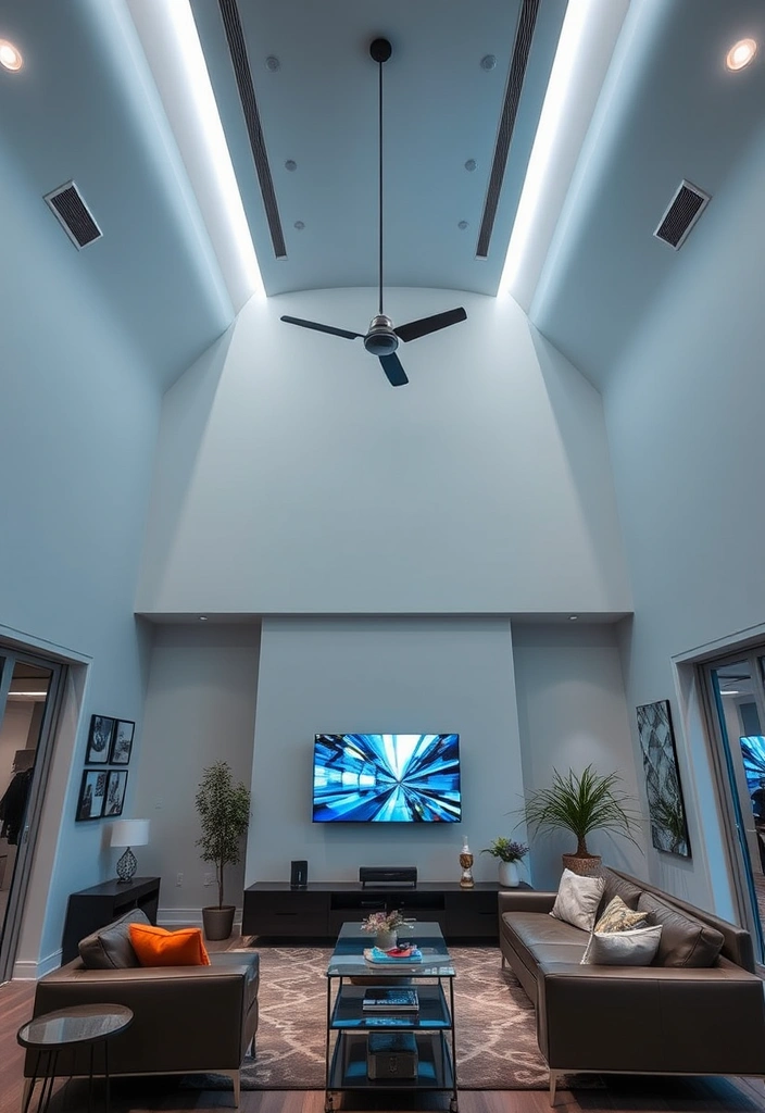 26 High Ceiling Living Room Ideas That'll Leave You Breathless (You Won't Believe #18!) - 19. Incorporate Technology