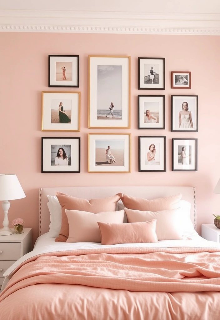 21 Blush Pink Bedroom Ideas That Will Make You Swoon! - 14. Blush Pink Gallery Wall