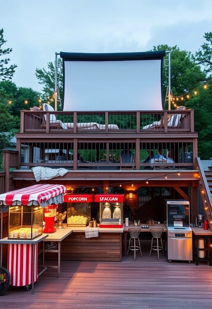 20 Two-Level Deck Ideas That Will Transform Your Backyard Into a Dream Retreat! - 11. Outdoor Movie Night