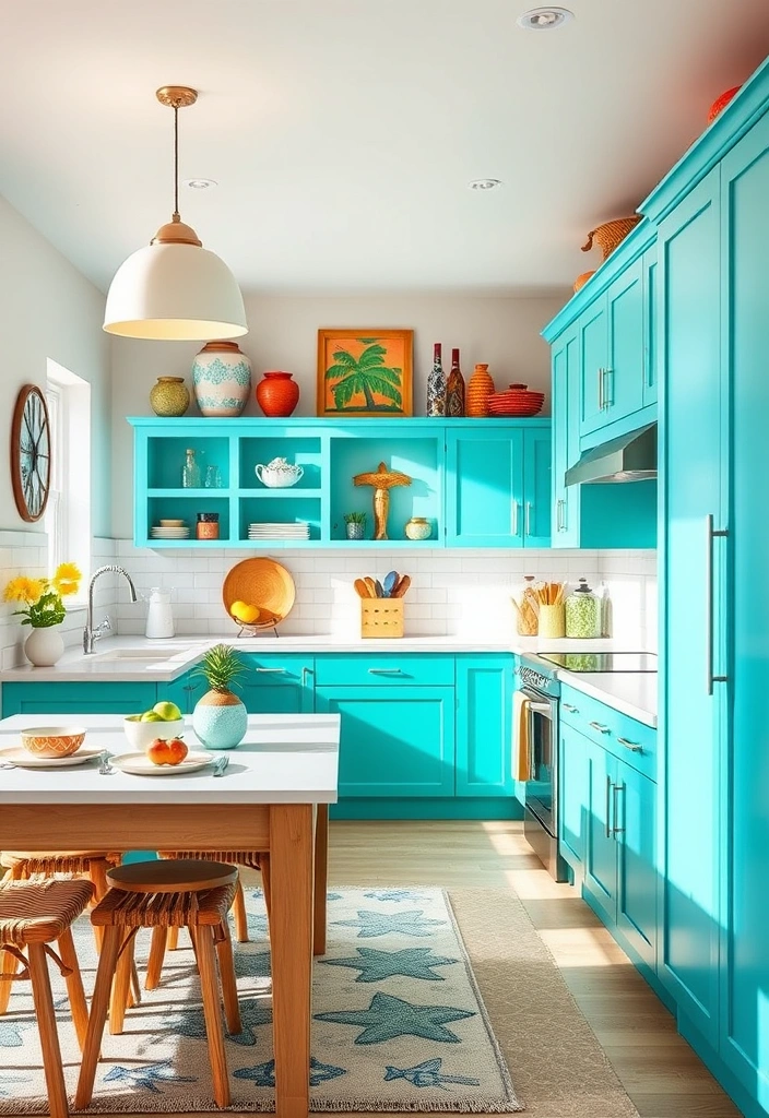 25 Painted Kitchen Cabinet Color Ideas That Will Transform Your Space! - 9. Bright Turquoise