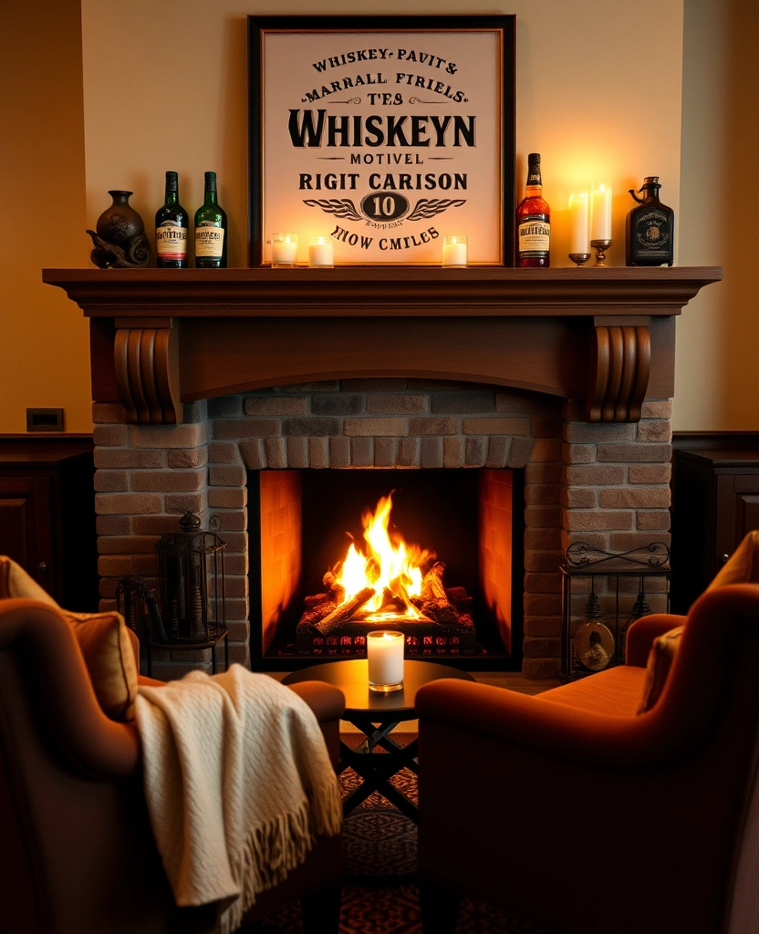 25 Cozy Whiskey Lounge Ideas That'll Turn Your Living Room into a Luxurious Retreat! - 16. Fireplaces for Warmth and Ambiance