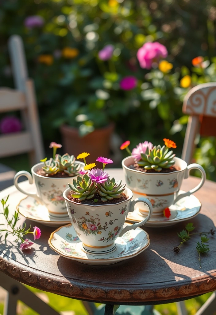 21 Stunning Outdoor Potted Plants Ideas That Will Transform Your Space! - 9. Vintage Teacup Gardens