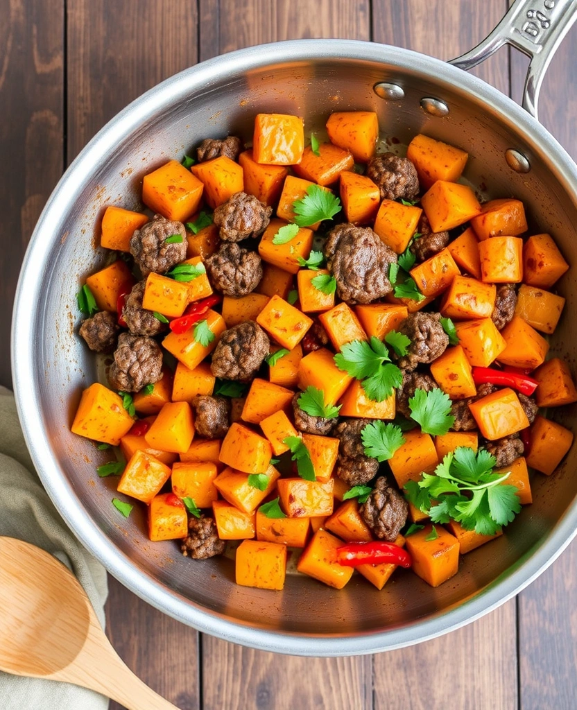 26 Mouthwatering Dinner Ideas with Hamburger Meat That You’ll Crave Tonight! - 23. Hamburger and Sweet Potato Skillet