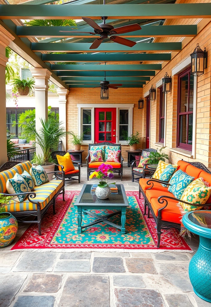 26 Stunning Backyard Patio Designs That Will Transform Your Outdoor Space! - 13. Vibrant Color Splash