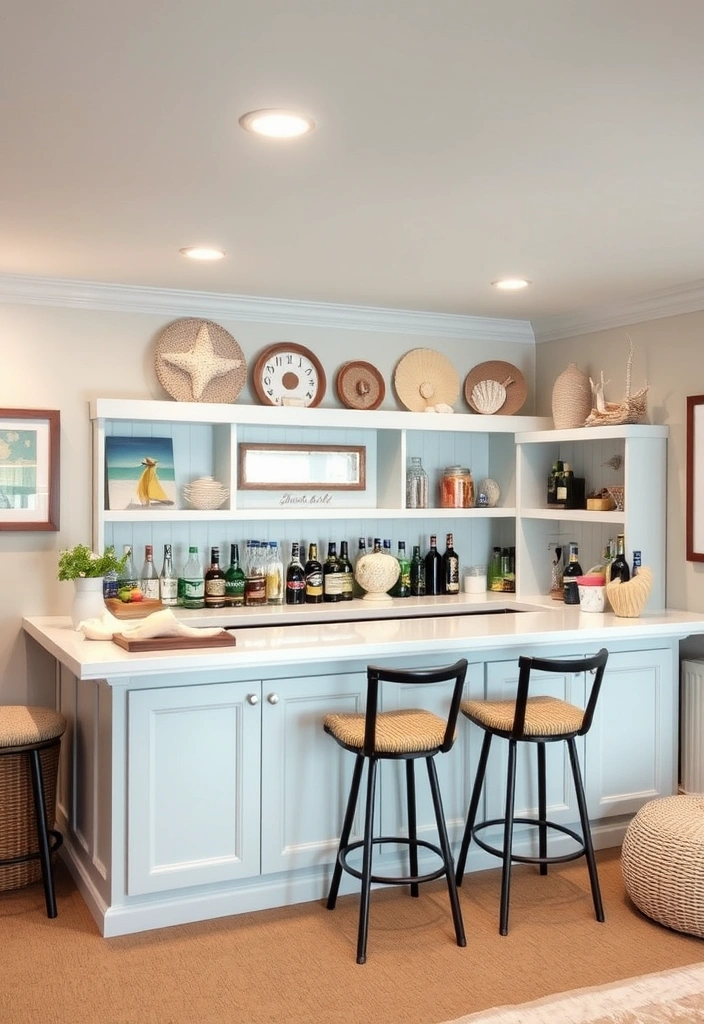 24 Basement Bar Ideas That'll Make You Want to Host Every Weekend! - 4. Coastal Vibes Bar