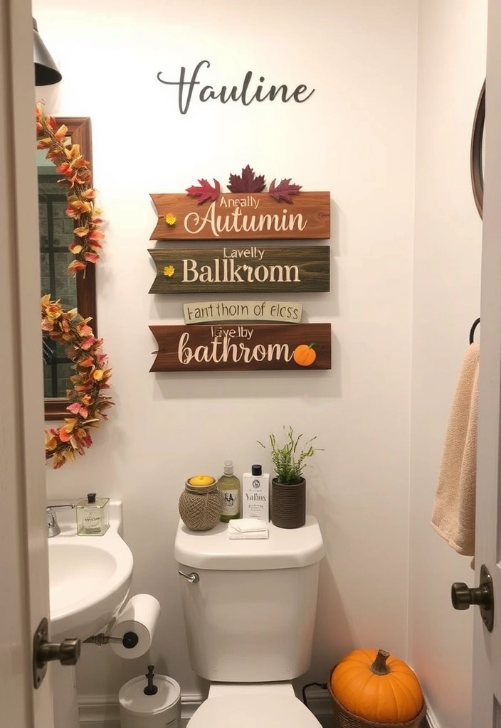 27 Fall Bathroom Decorating Ideas That Will Transform Your Space Into a Cozy Retreat! - 14. Seasonal Bathroom Signage