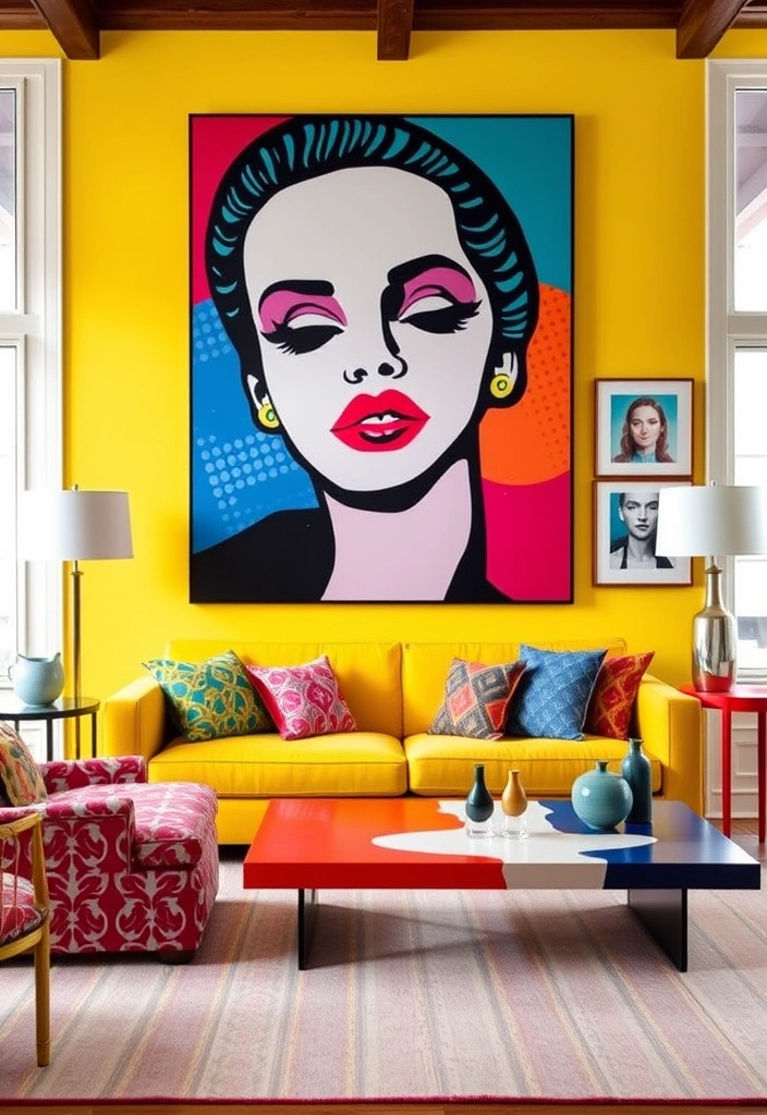 28 Vibrant Living Room Styles That Will Ignite Your Creativity! - 6. Vibrant Pop Art