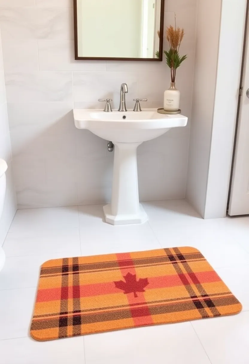 27 Fall Bathroom Decorating Ideas That Will Transform Your Space Into a Cozy Retreat! - 18. Fall-Themed Bath Mat