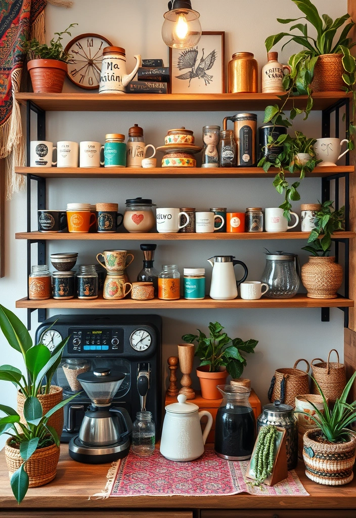 23 DIY Coffee Station Ideas That'll Transform Your Mornings! - 7. Bohemian Style Coffee Station