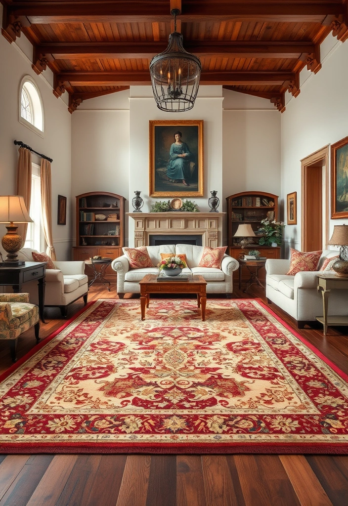 26 Stunning Colonial Living Room Inspirations That Will Transform Your Space! - 8. Timeless Area Rugs